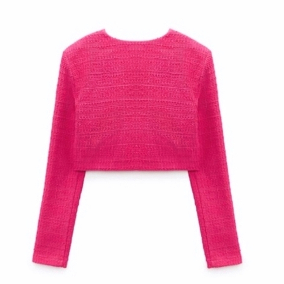NWT Zara Pink Cropped Tweed Blazer Jacket XL - Picture 4 of 12